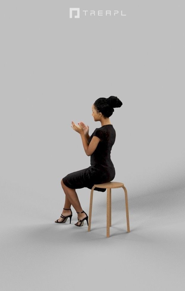 3d crowds and foreground May clap elegant sitting African woman 3D Model Collection_17