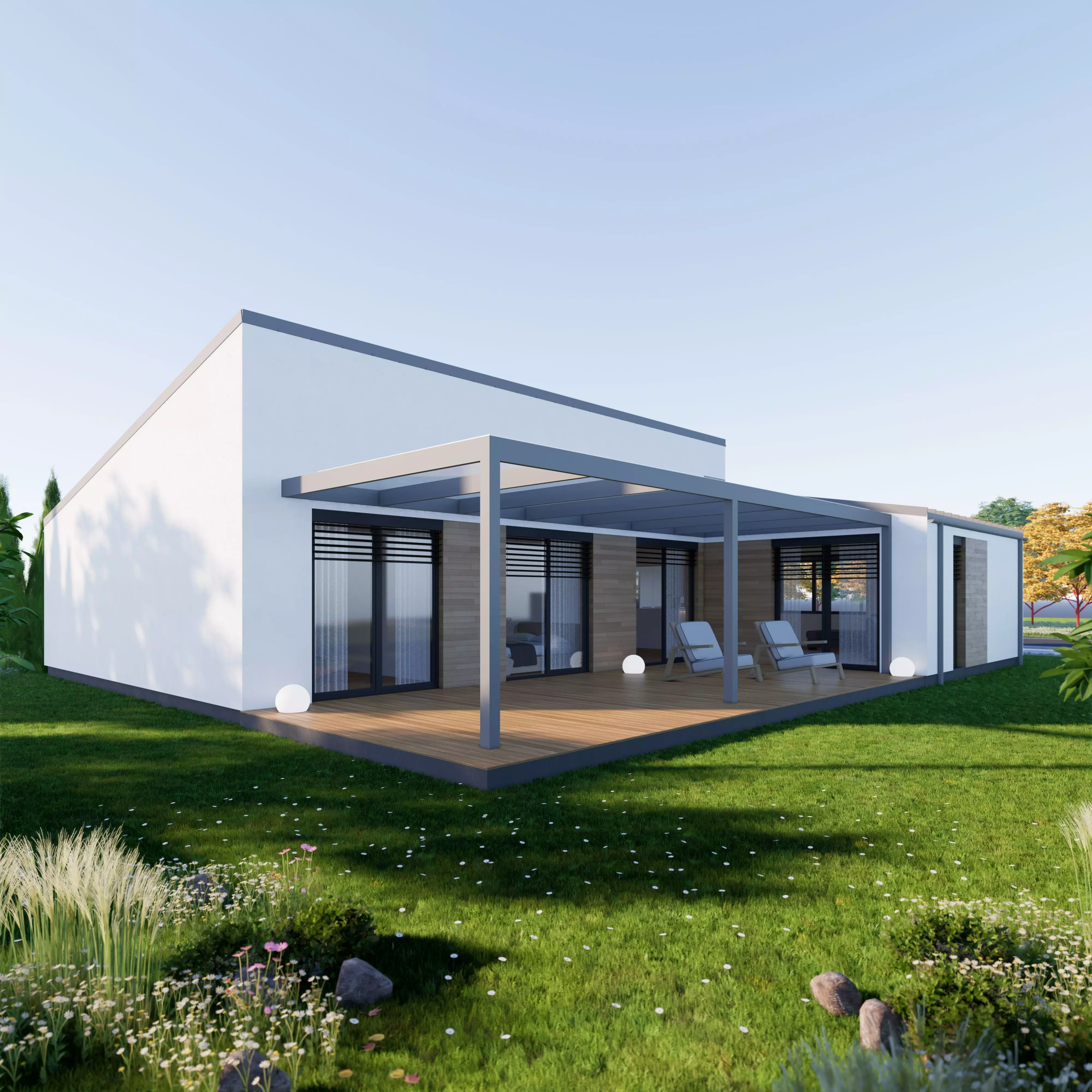 Bungalow 6 - Created with fully parametric Revit Families  Low-poly 3D model_0
