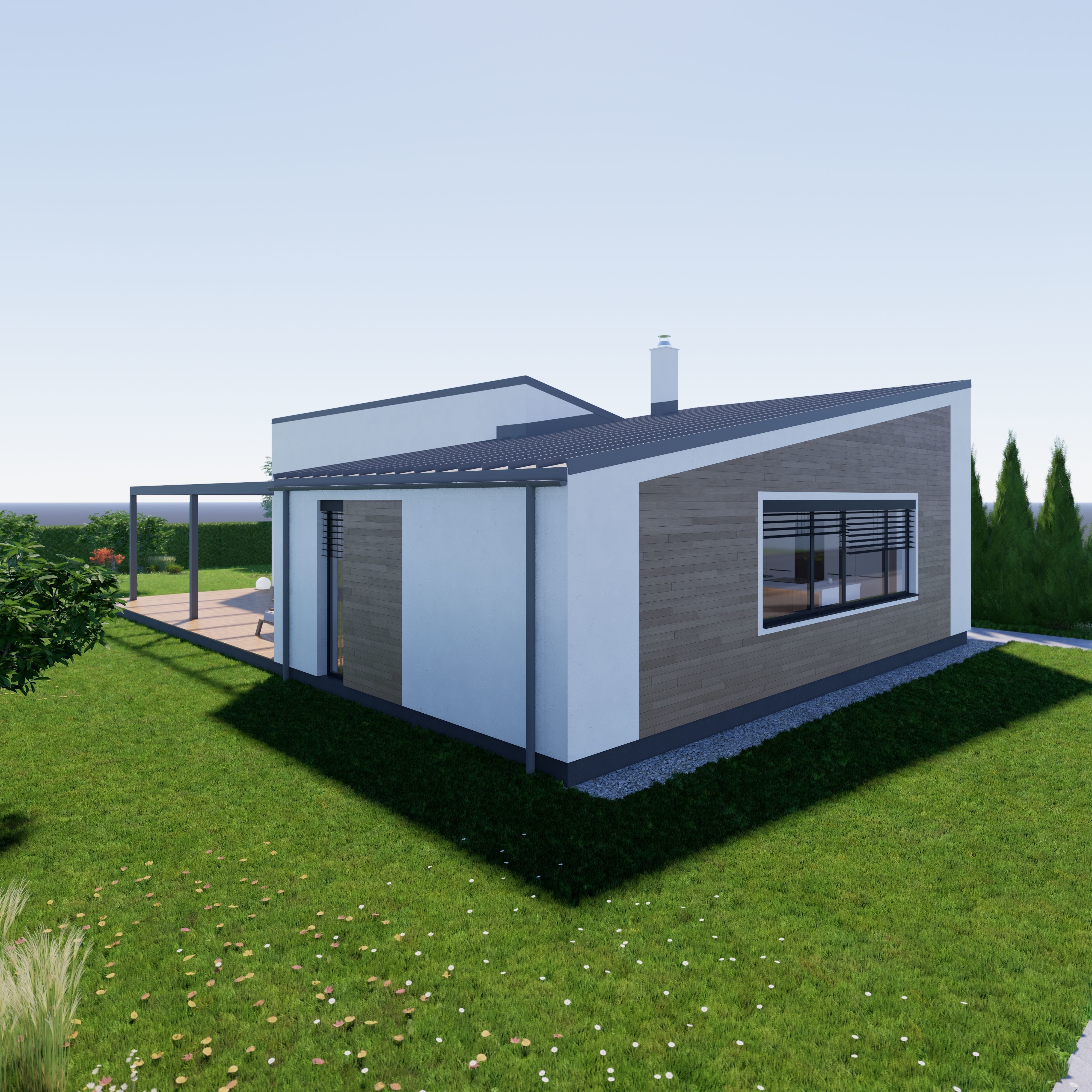 Bungalow 6 - Created with fully parametric Revit Families  Low-poly 3D model_1