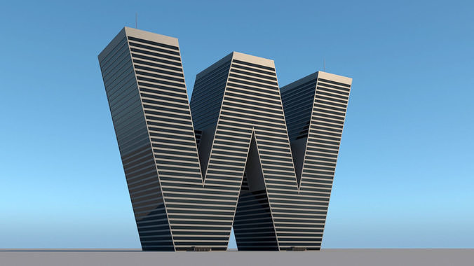 High-rise building skyscraper  letter W 3D model 3D model