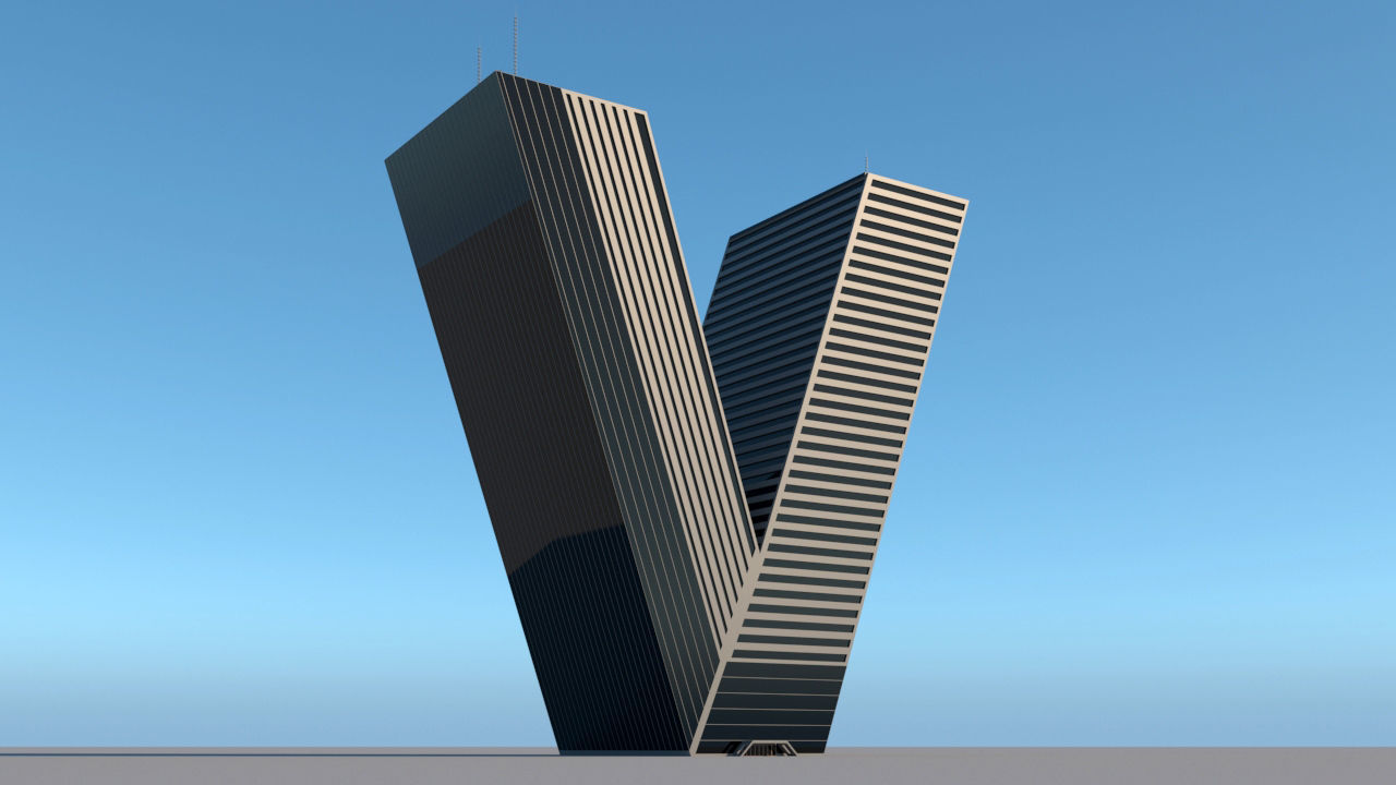 High-rise building skyscraper  letter V 3D model 3D model_0