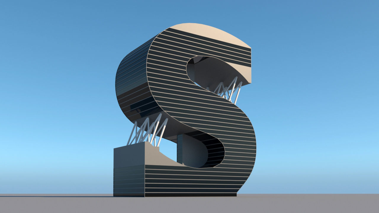 High-rise building skyscraper  letter S 3D model 3D model_0