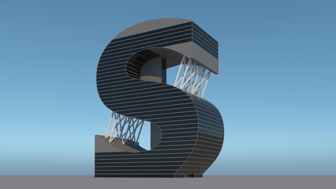 High-rise building skyscraper  letter S 3D model 3D model_4