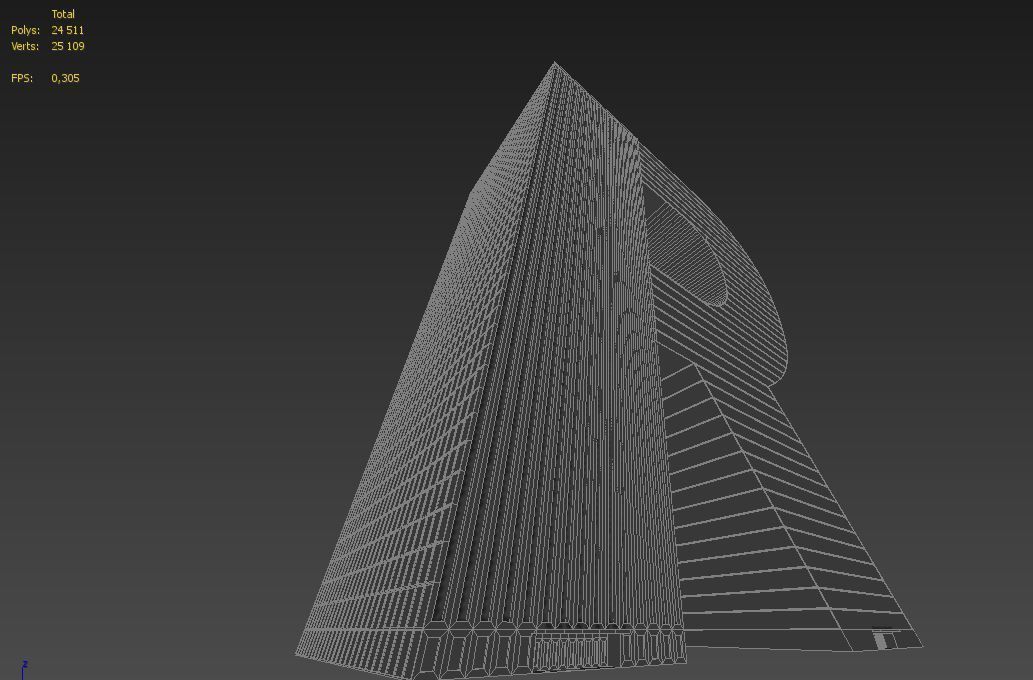 High-rise building skyscraper  letter R 3D model 3D model_11