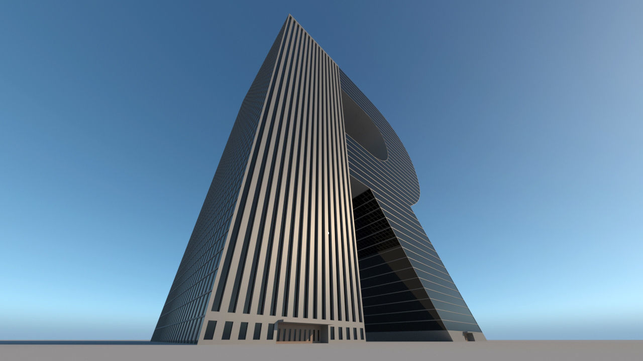 High-rise building skyscraper  letter R 3D model 3D model_2