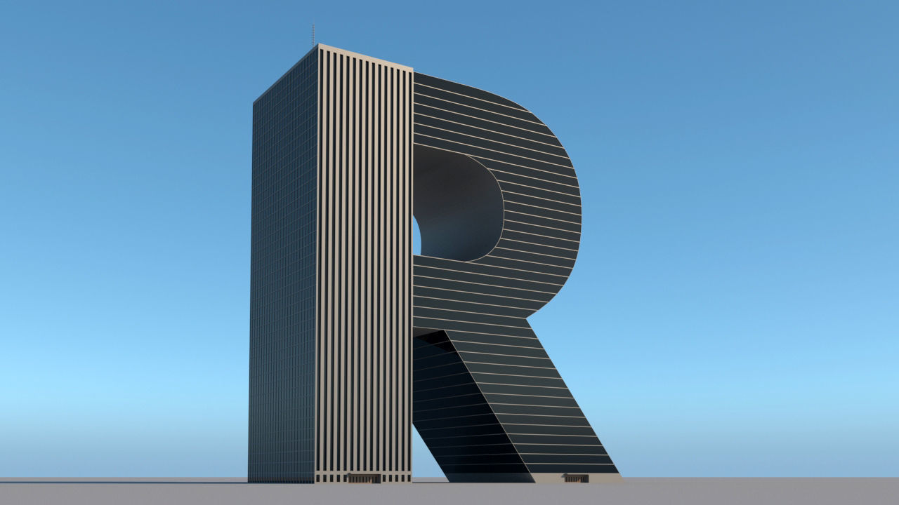 High-rise building skyscraper  letter R 3D model 3D model_0