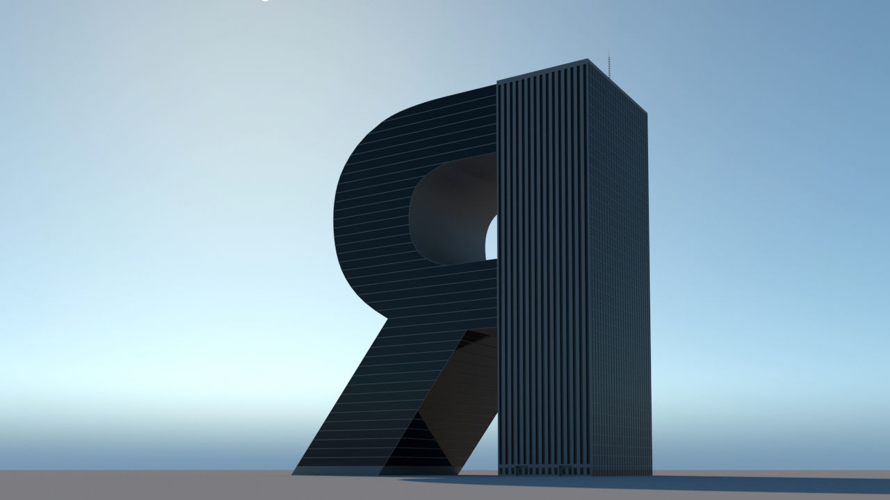 High-rise building skyscraper  letter R 3D model 3D model_5