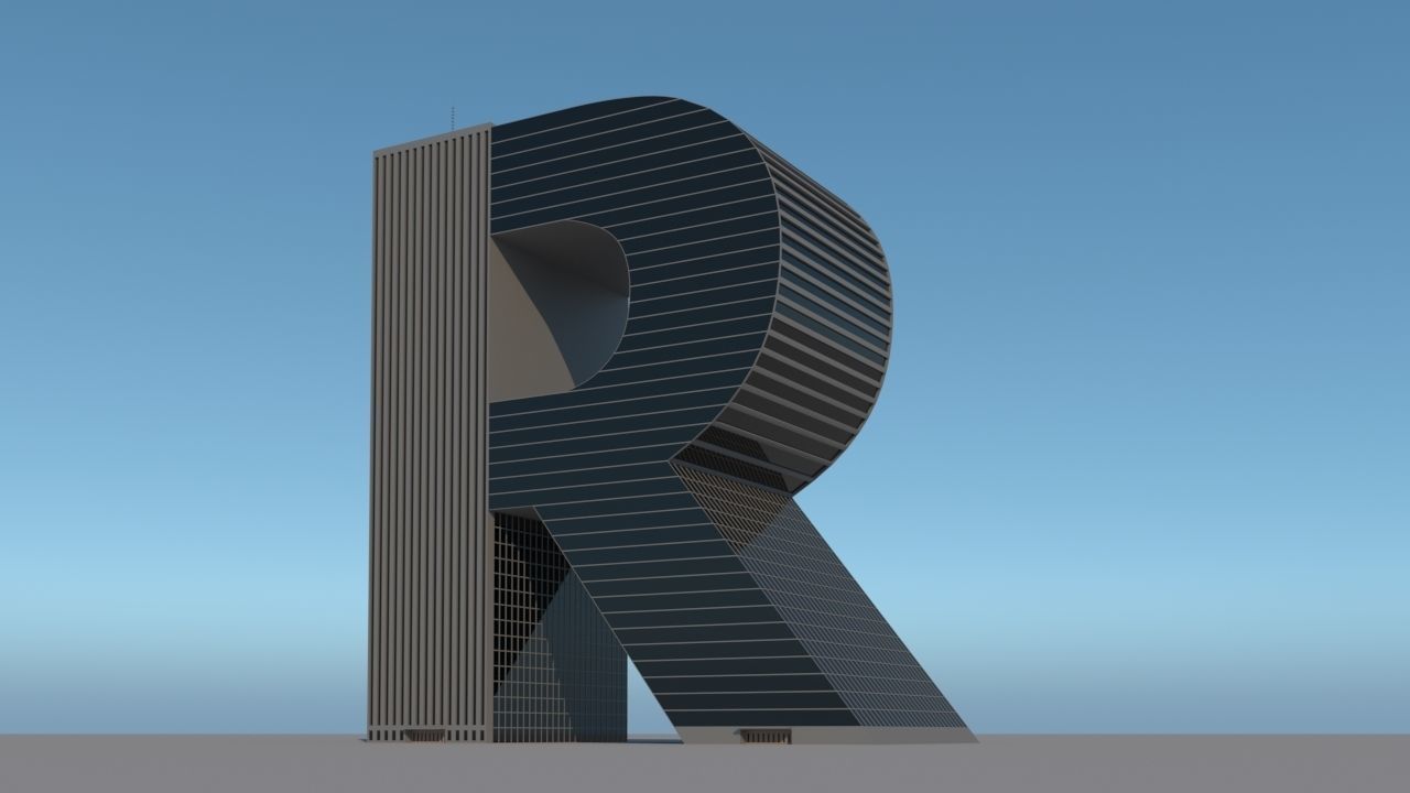 High-rise building skyscraper  letter R 3D model 3D model_4