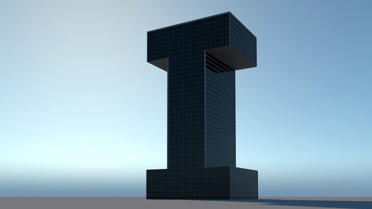 High-rise building skyscraper  letter I 3D model 3D model_5