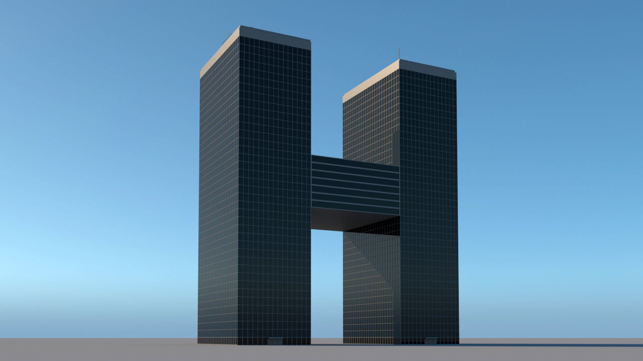 High-rise building skyscraper  letter H 3D model 3D model_6