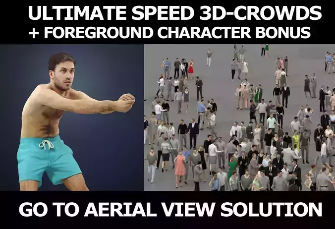 3d crowds and Flow foreground beach volleyball man 3D Model Collection