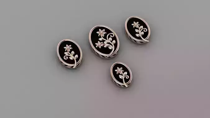 Pendant Set of onyx and rose gold earrings