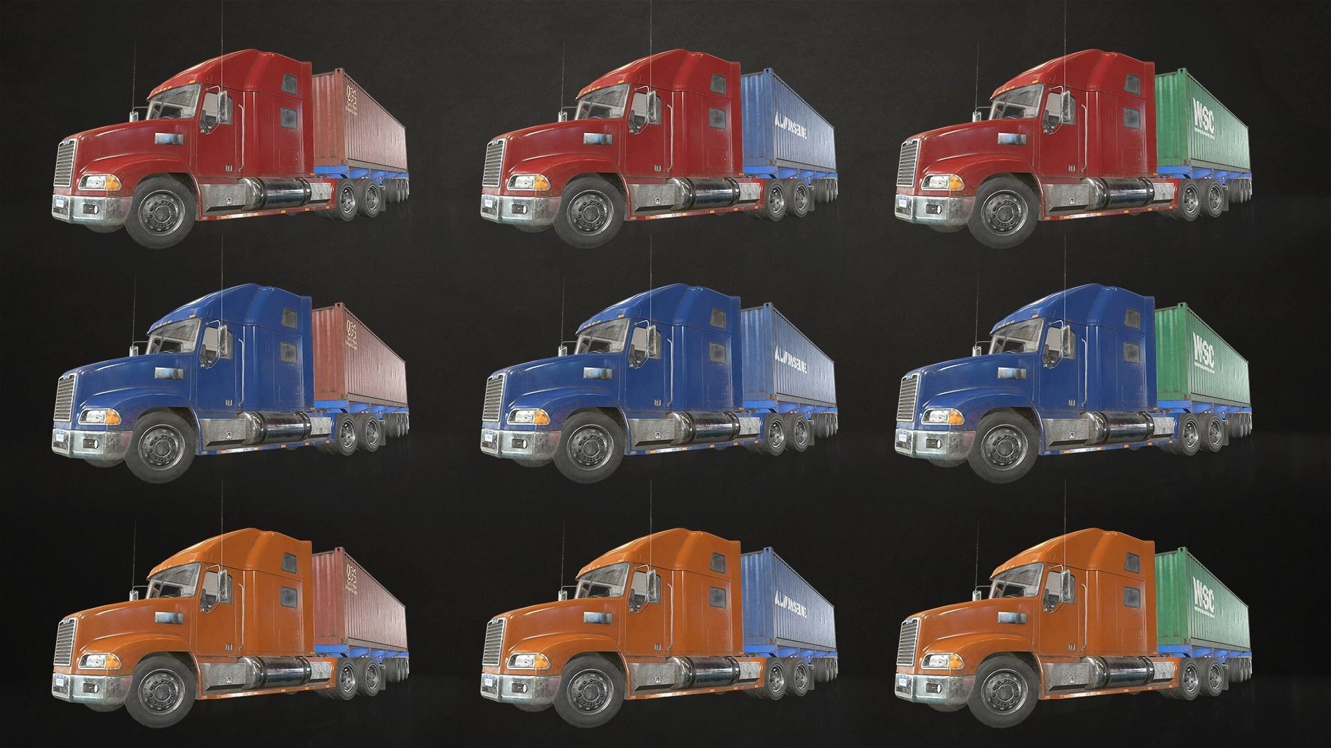 Semi Truck Container Trailer Low-poly 3D model_4