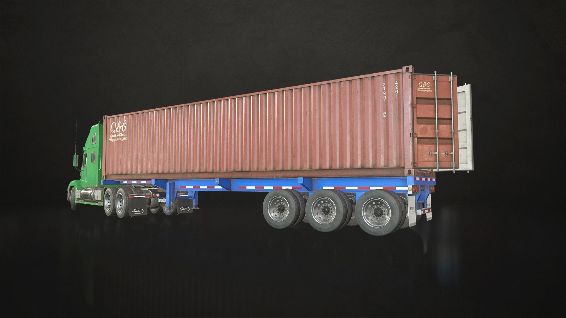 Semi Truck Container Trailer Low-poly 3D model_7