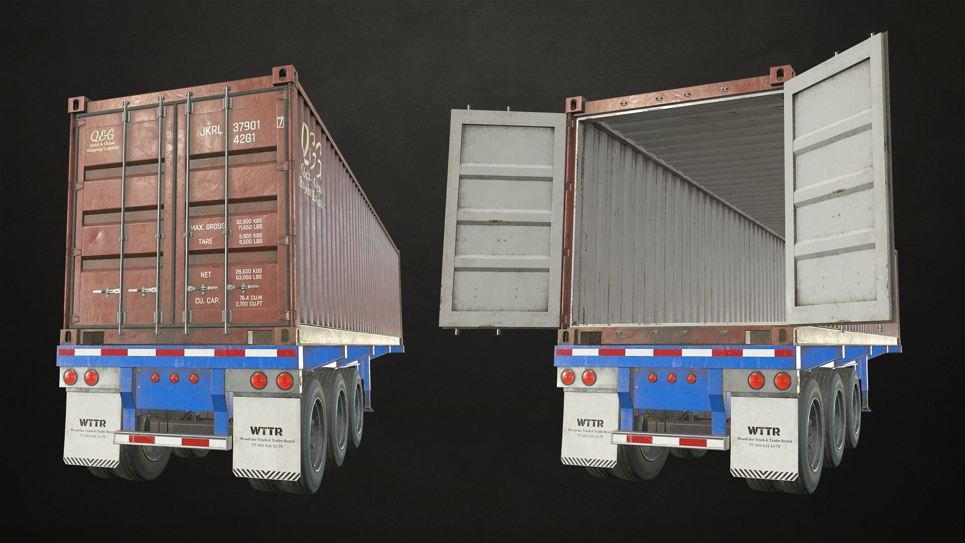 Semi Truck Container Trailer Low-poly 3D model_20