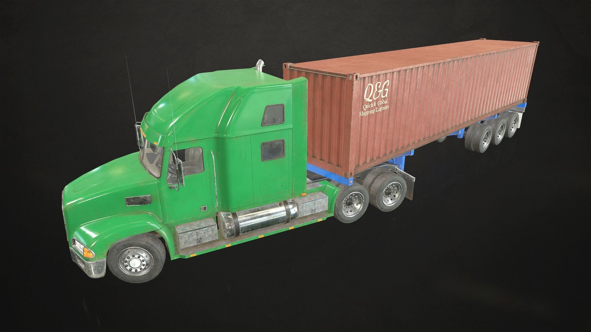 Semi Truck Container Trailer Low-poly 3D model_8