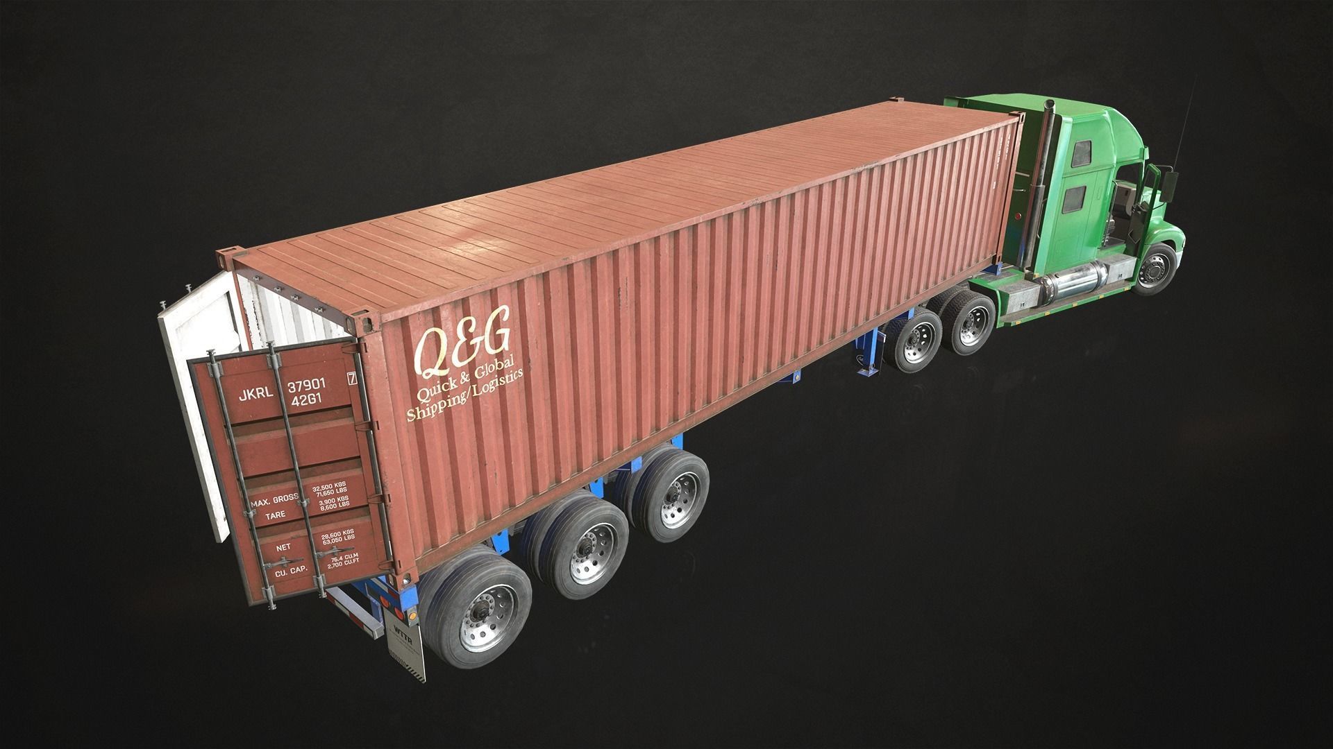 Semi Truck Container Trailer Low-poly 3D model_6