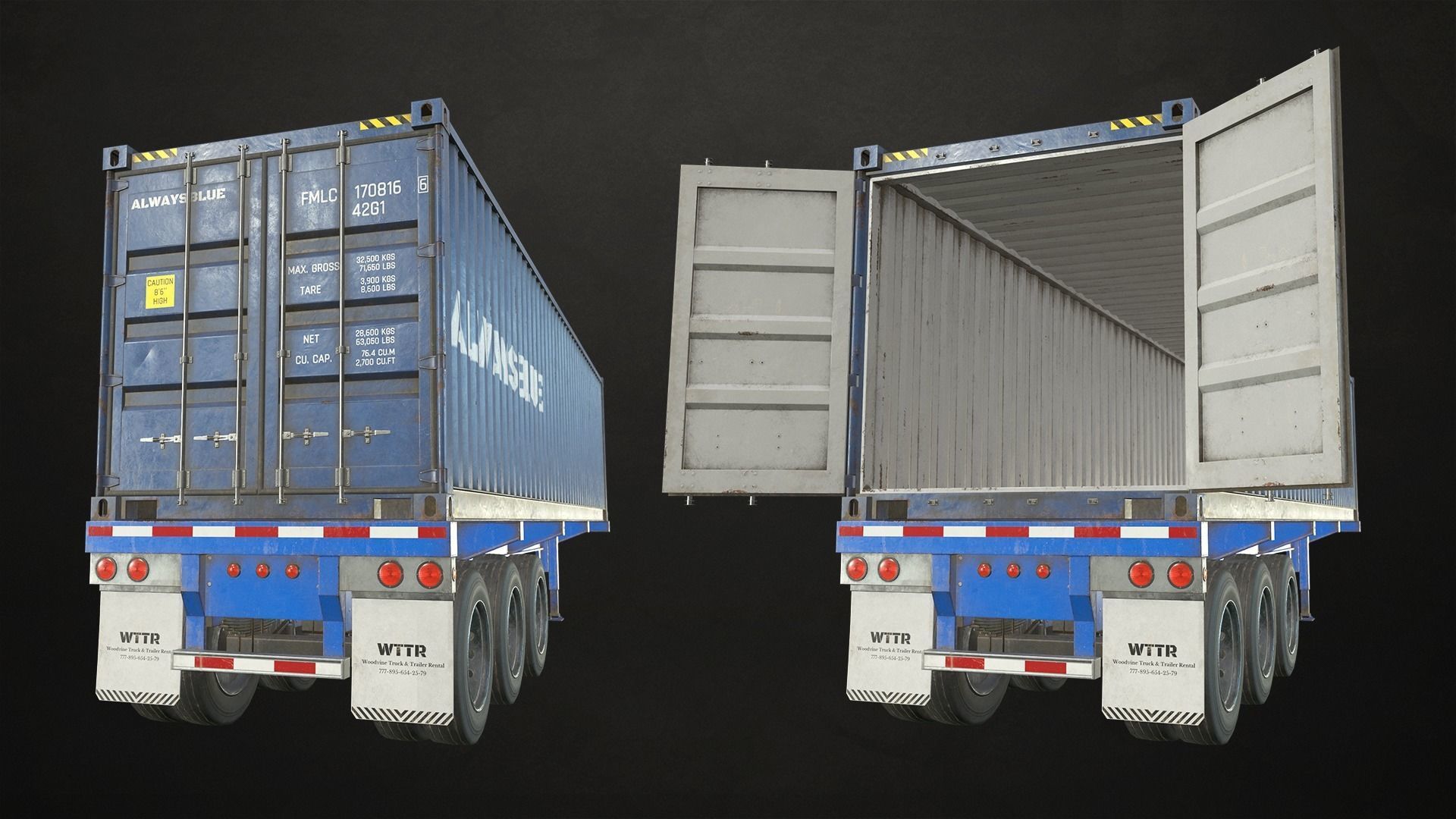 Semi Truck Container Trailer Low-poly 3D model_19