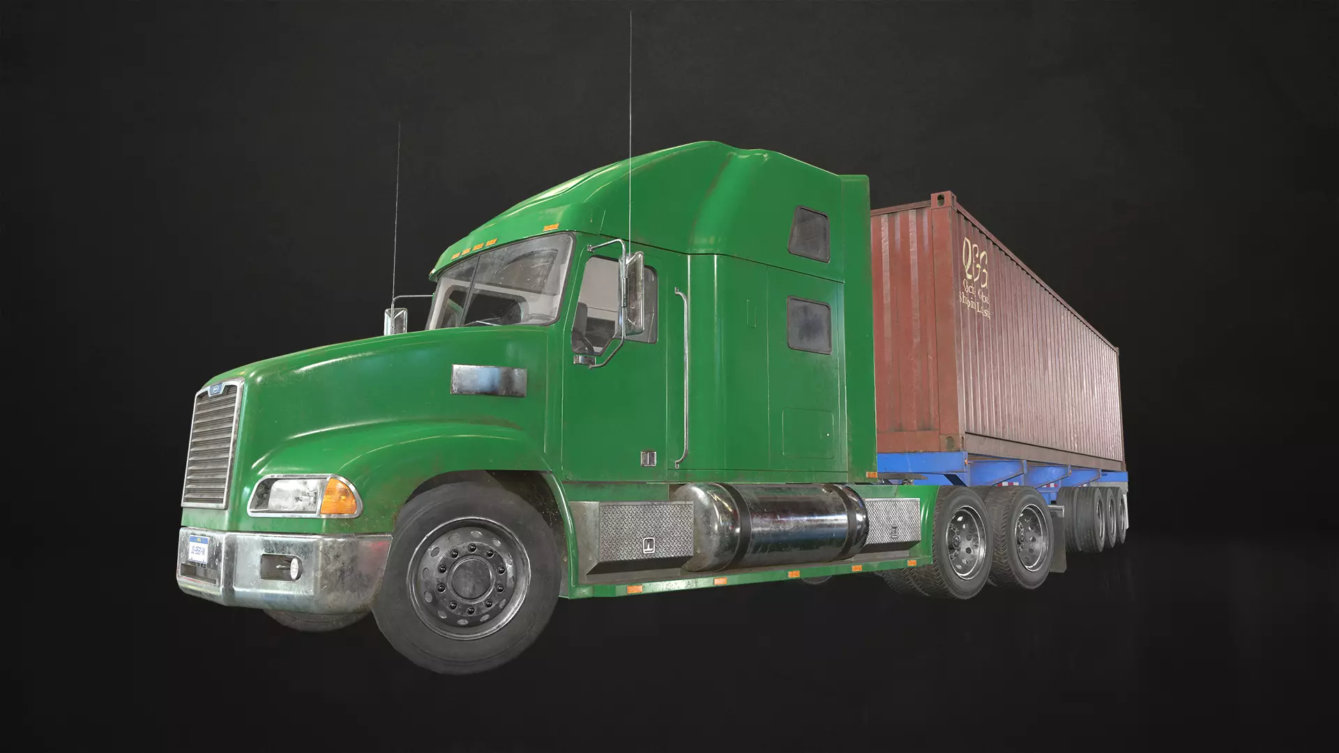 Semi Truck Container Trailer Low-poly 3D model_0