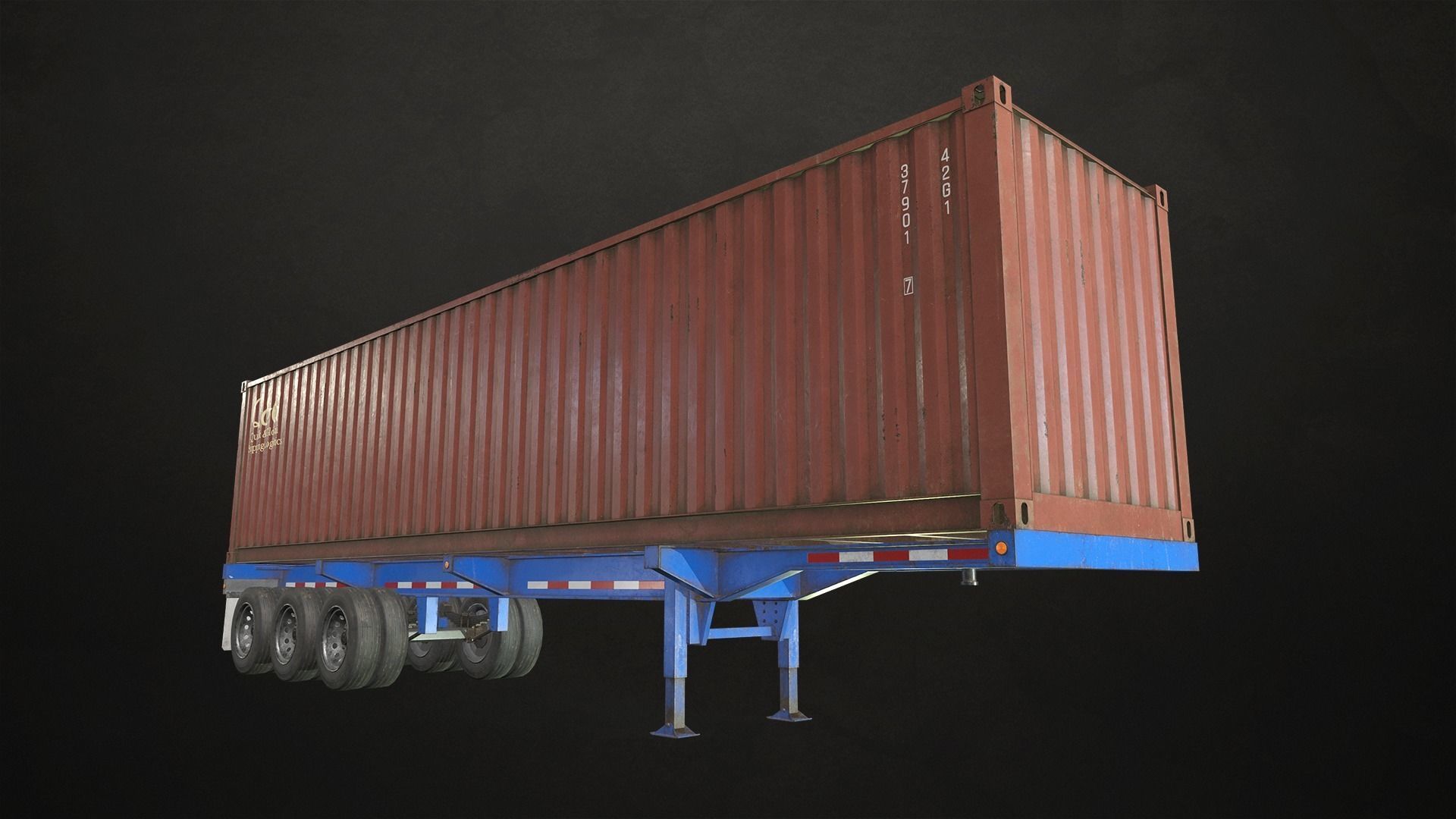 Semi Truck Container Trailer Low-poly 3D model_17