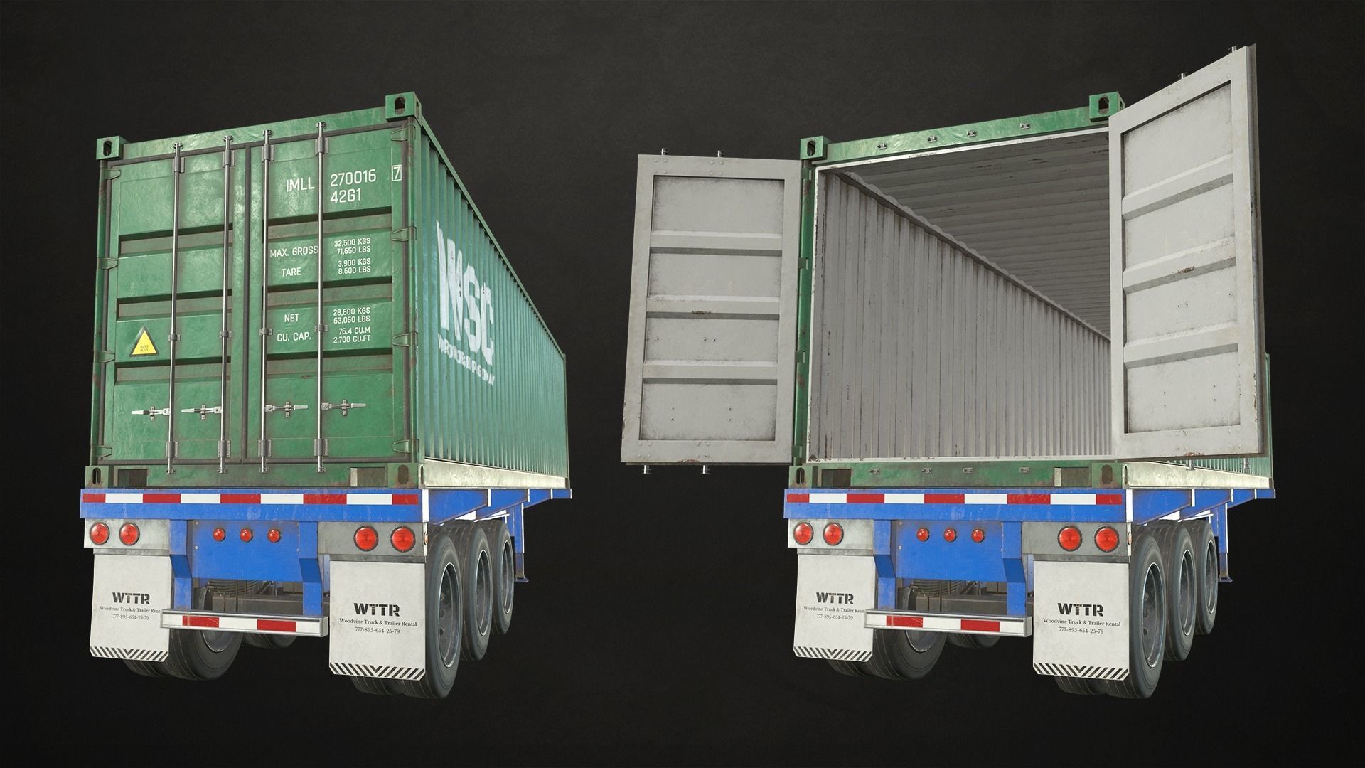 Semi Truck Container Trailer Low-poly 3D model_18