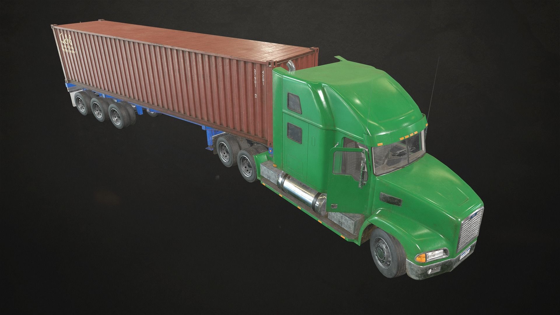 Semi Truck Container Trailer Low-poly 3D model_5
