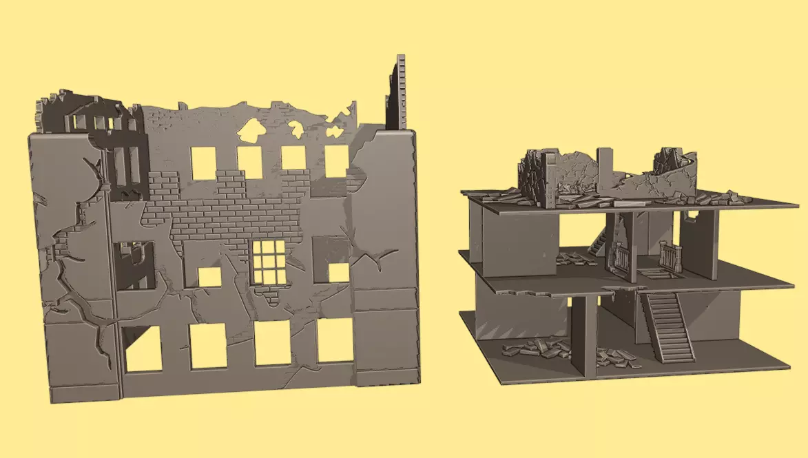 Destroyed building 3 floor 3D print model
