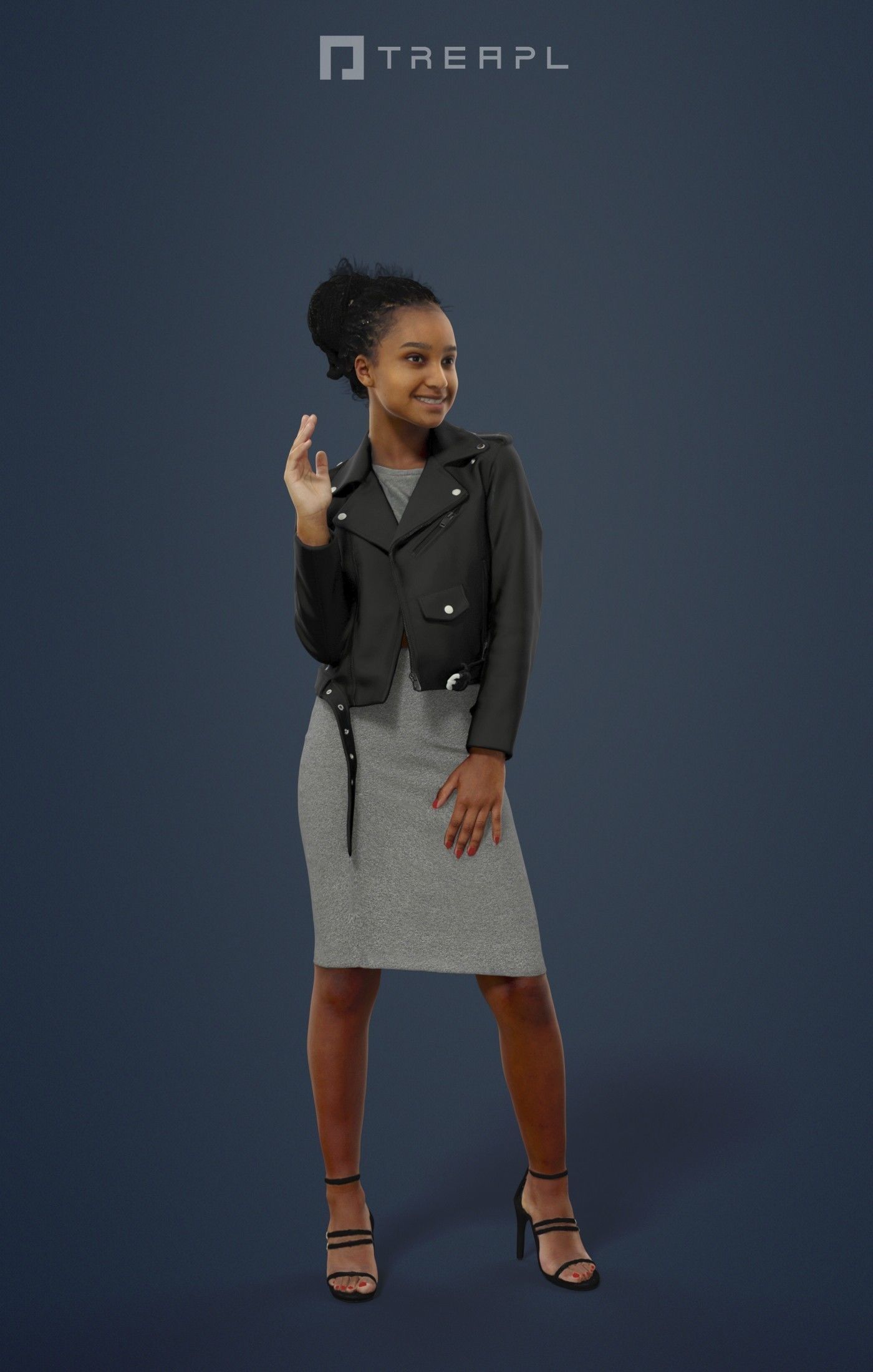 3d crowds and May foreground leather jacket waving african woman 3D Model Collection_21