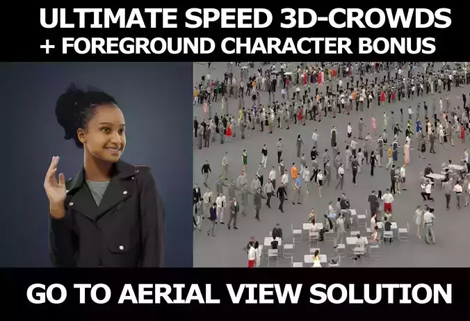 3d crowds and May foreground leather jacket waving african woman 3D Model Collection