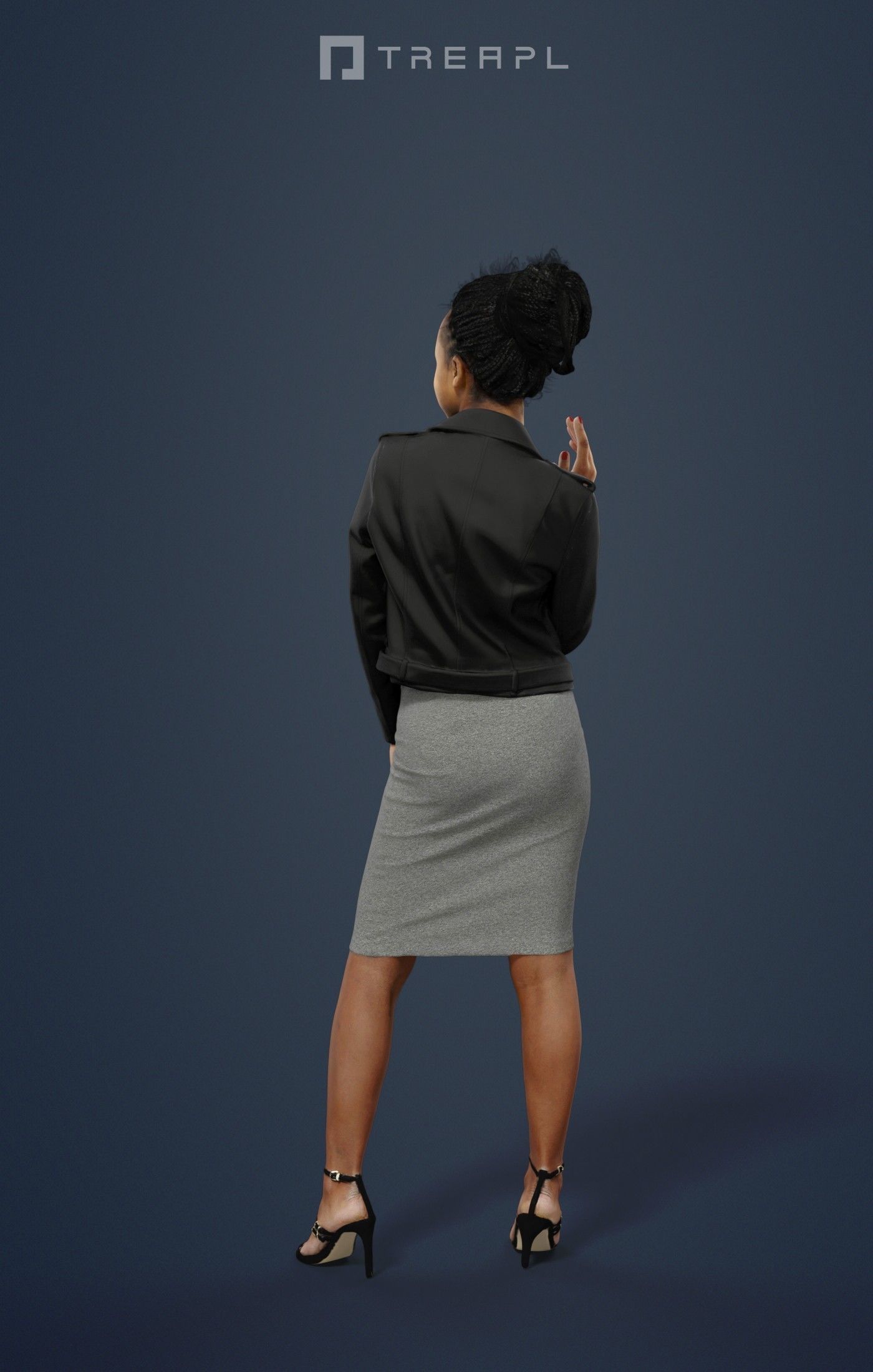 3d crowds and May foreground leather jacket waving african woman 3D Model Collection_20