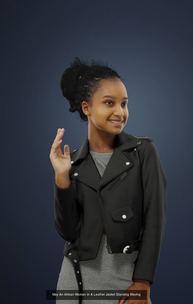 3d crowds and May foreground leather jacket waving african woman 3D Model Collection_1