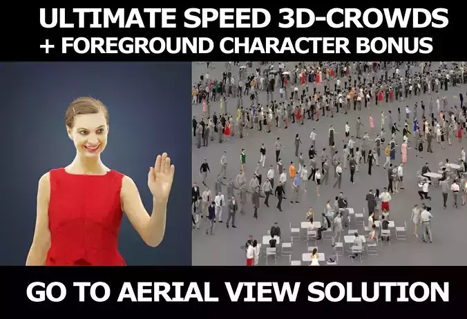 3d crowds and Aspiration foreground waving casual woman 3D Model Collection