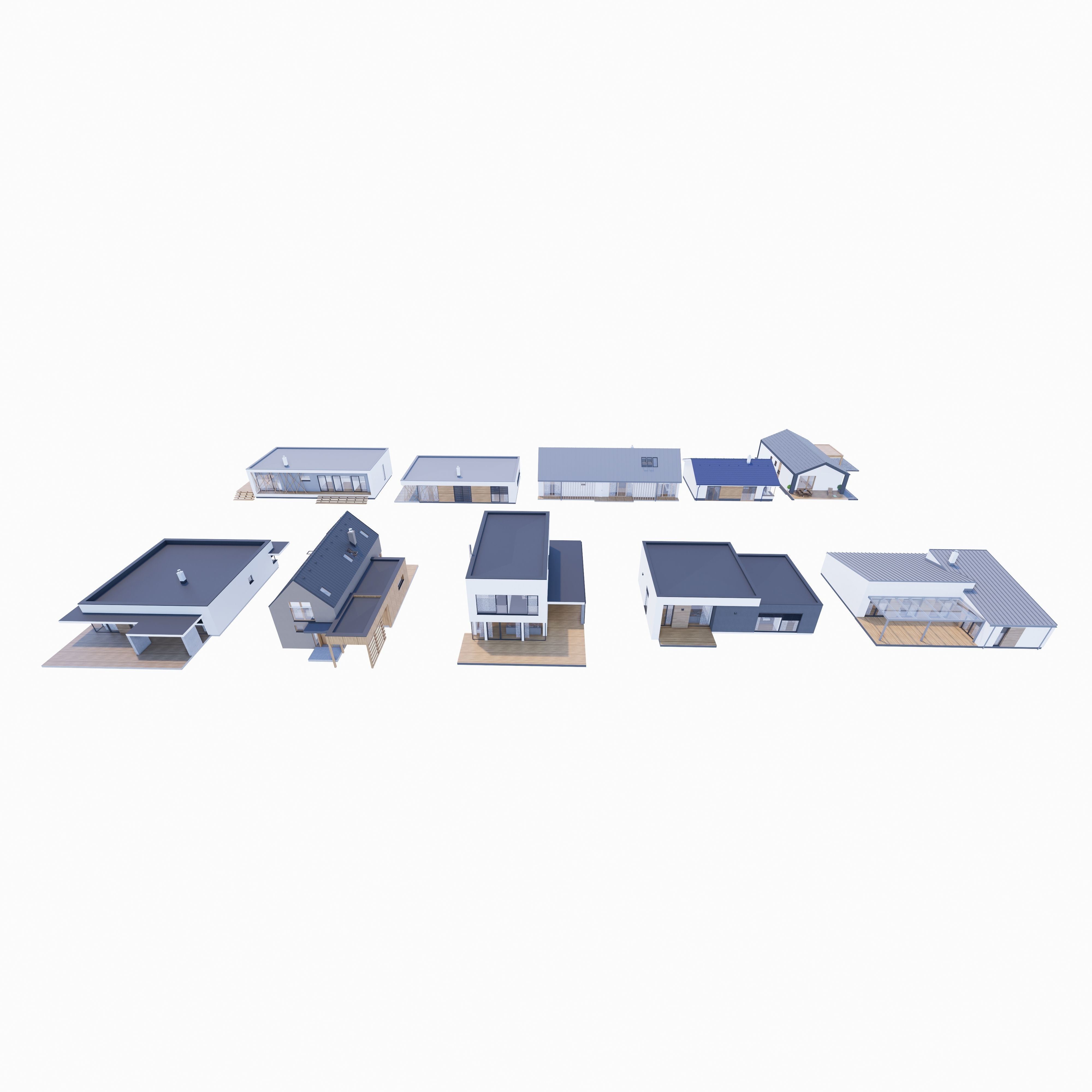House Pack of 10 - Part 1  Low-poly 3D model_1