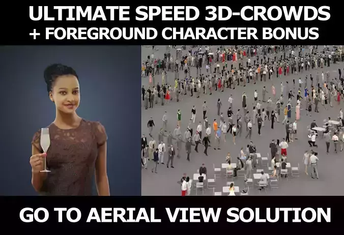 3d crowds and May with champagne a foreground African woman 3D Model Collection