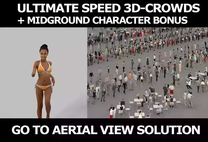 3d crowds and a midground May running beach sports African woman 3D Model Collection