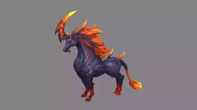 Cartoon Fire Horse - Flame Unicorn Monster