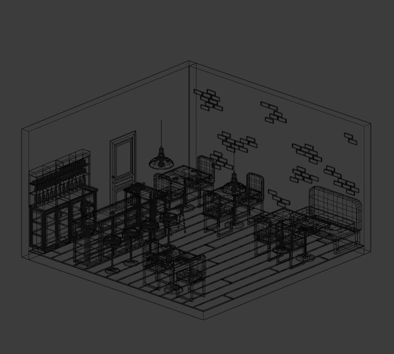 Restaurant - Bistro Low-poly 3D model_2