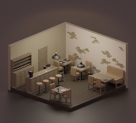Restaurant - Bistro Low-poly 3D model
