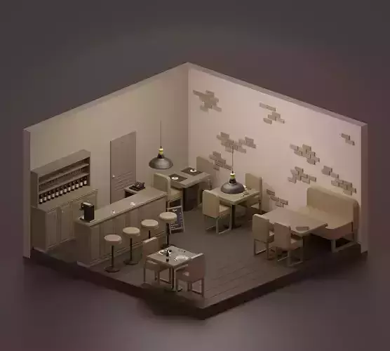 Restaurant - Bistro Low-poly 3D model