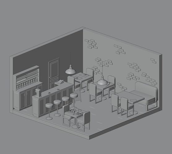 Restaurant - Bistro Low-poly 3D model 2
