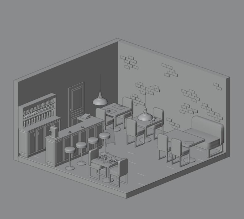 Restaurant - Bistro Low-poly 3D model_1