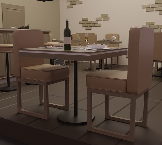 Restaurant - Bistro Low-poly 3D model 7