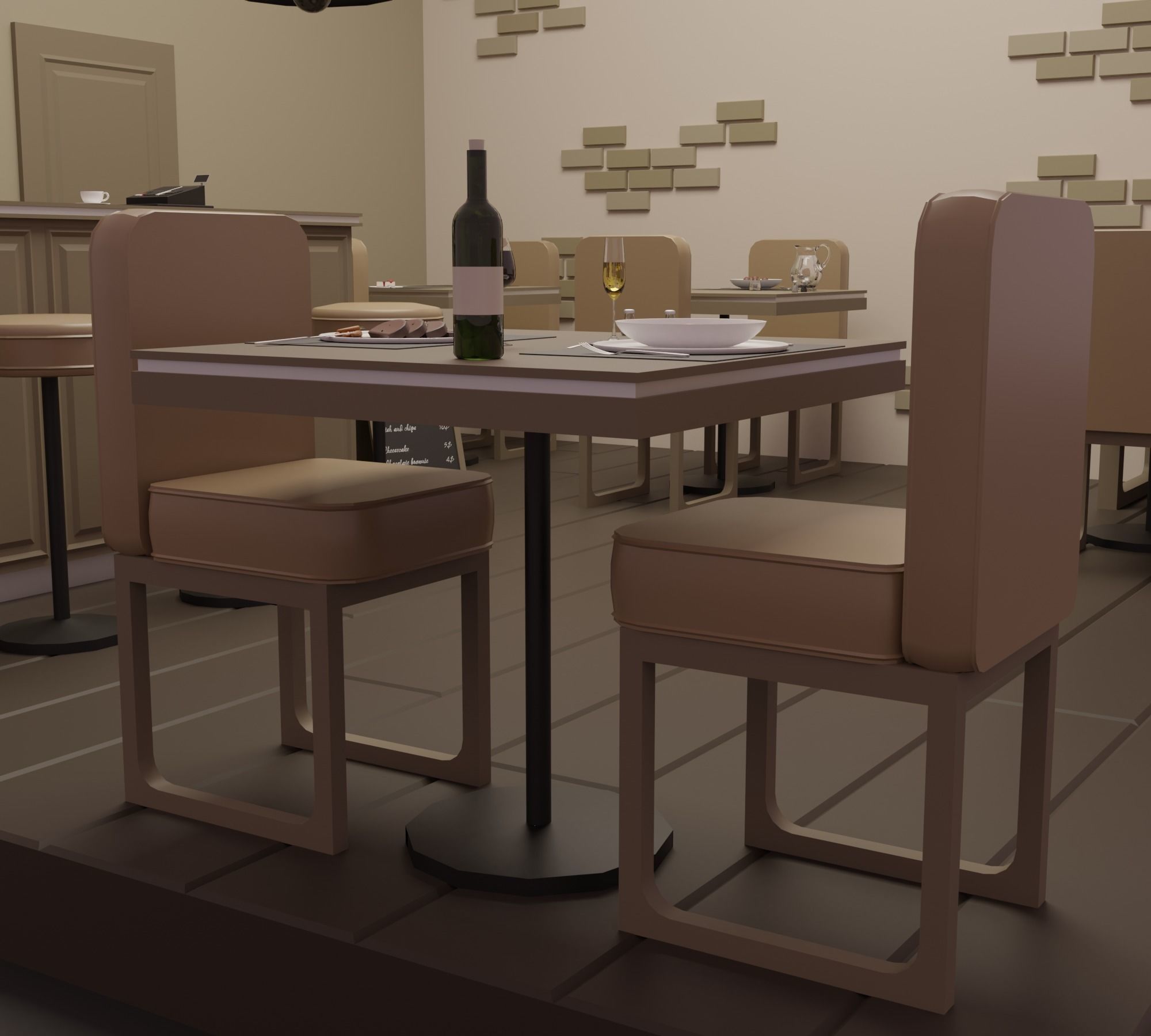 Restaurant - Bistro Low-poly 3D model_6