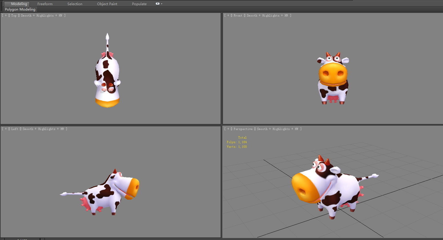 Cartoon cow Low-poly 3D model_5
