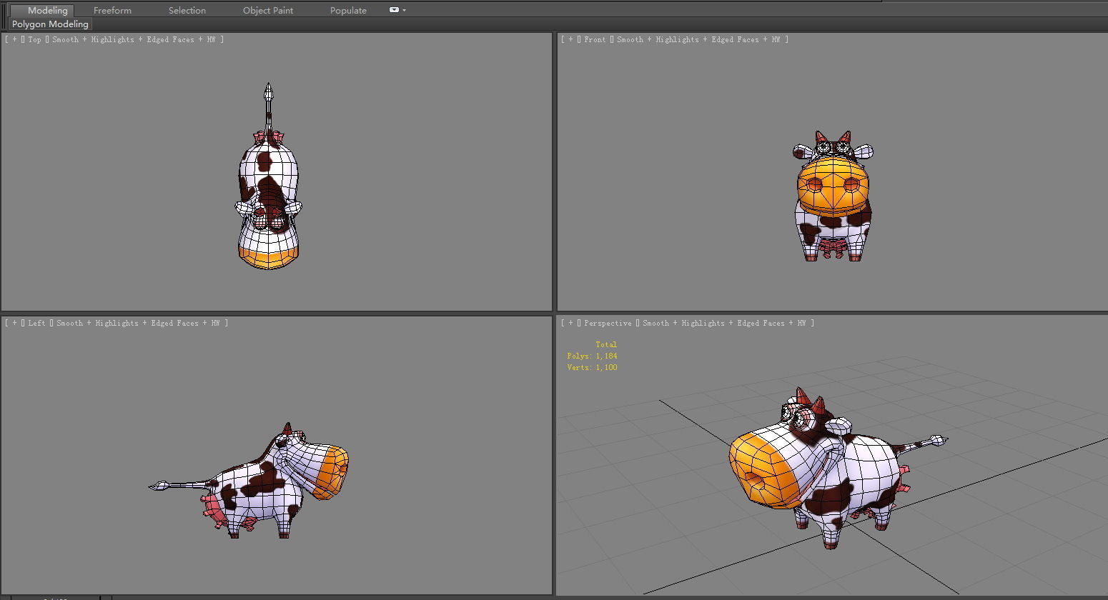 Cartoon cow Low-poly 3D model_6