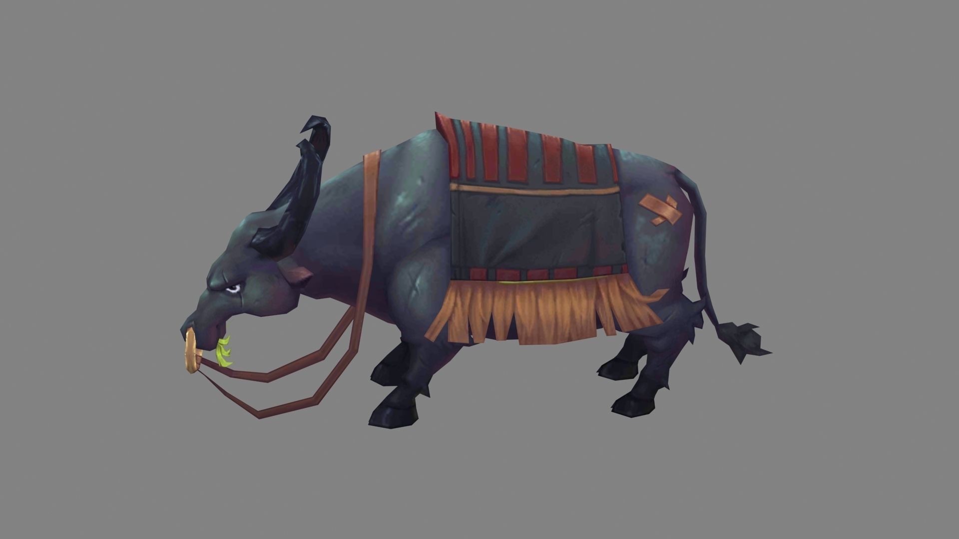 Cartoon black buffalo Low-poly 3D model_1