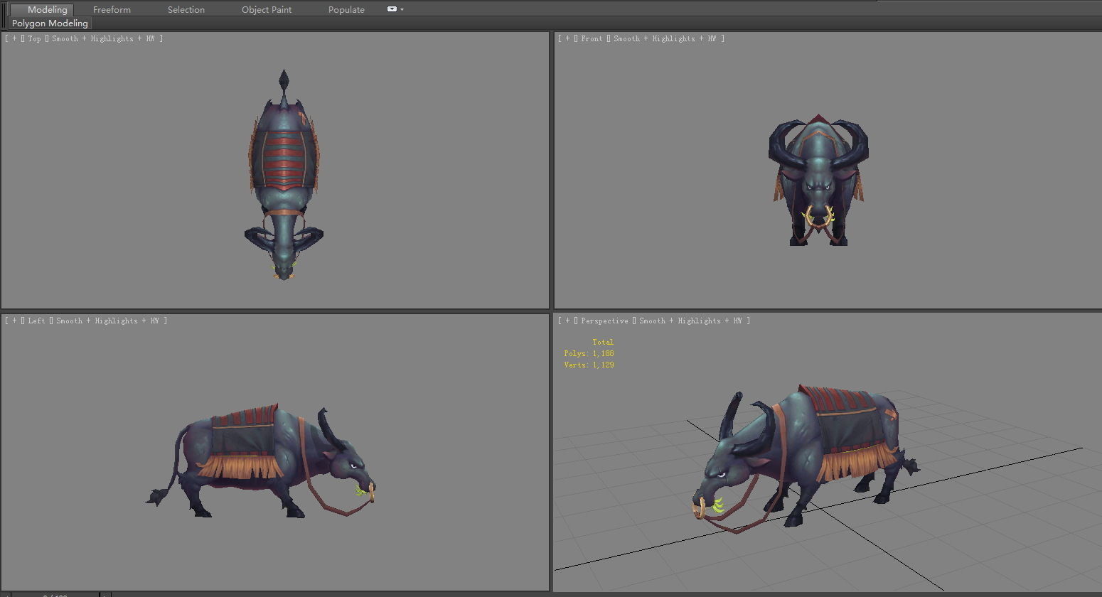 Cartoon black buffalo Low-poly 3D model_4