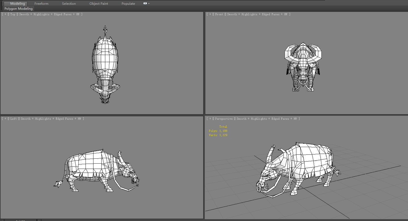 Cartoon black buffalo Low-poly 3D model_6