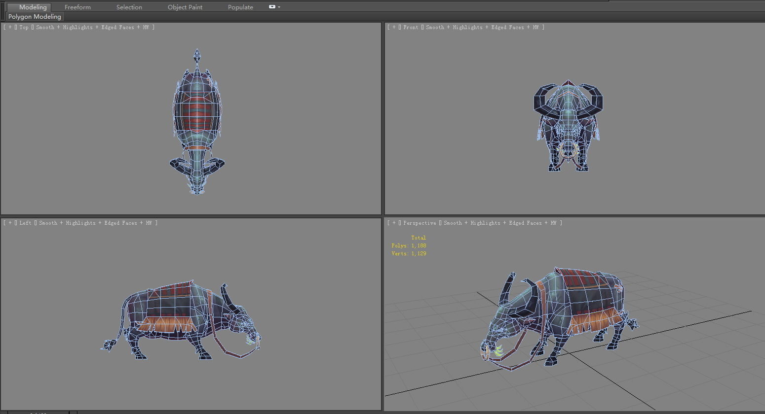 Cartoon black buffalo Low-poly 3D model_5