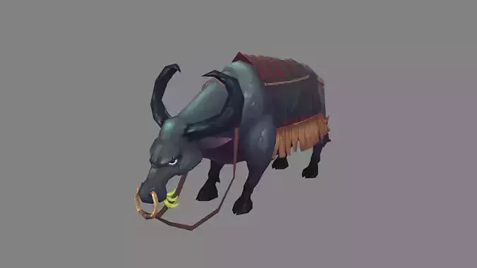 Cartoon black buffalo Low-poly 3D model